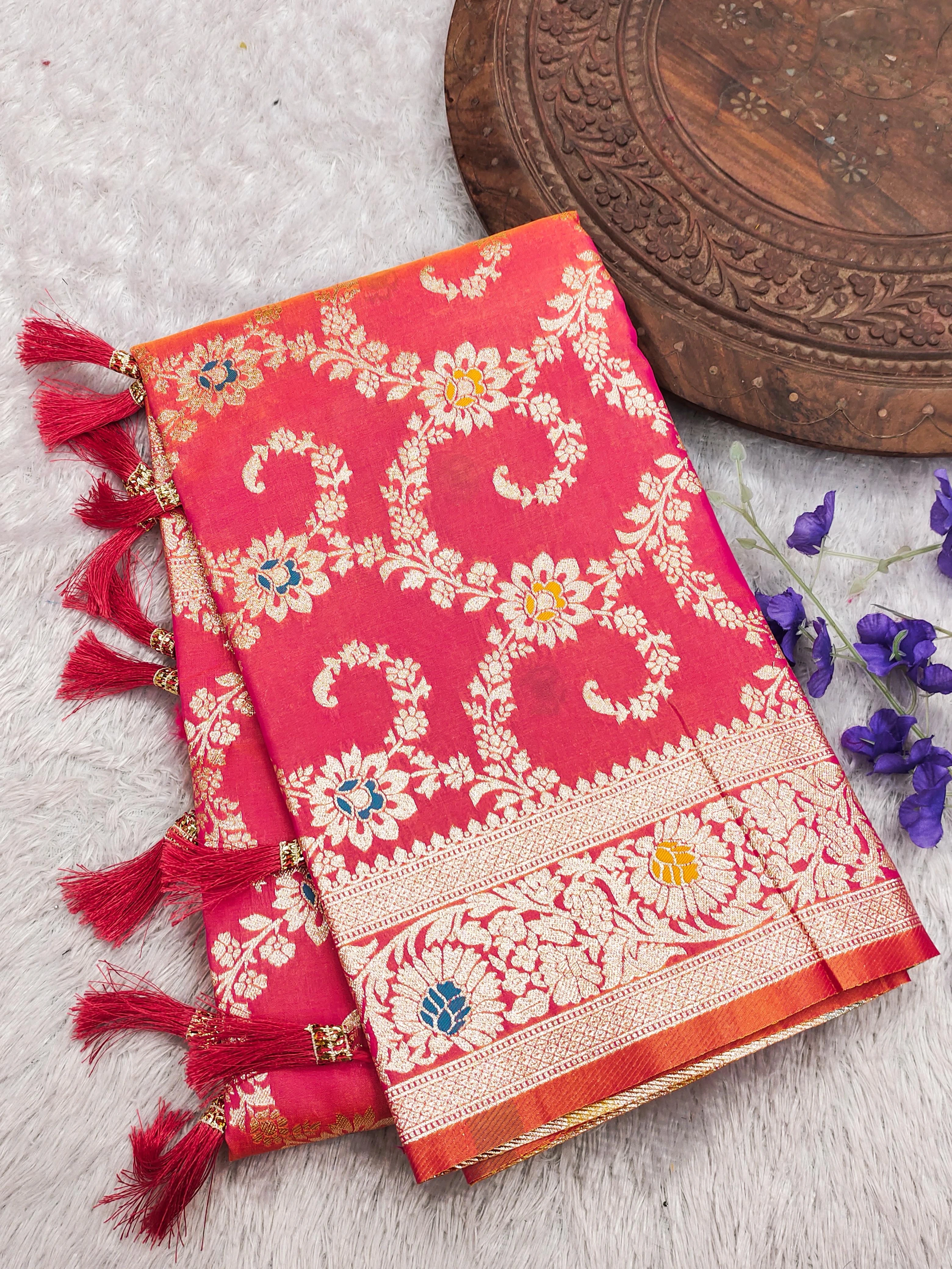 Antique Gold Zari Banarasi Silk Saree - Steel Grey